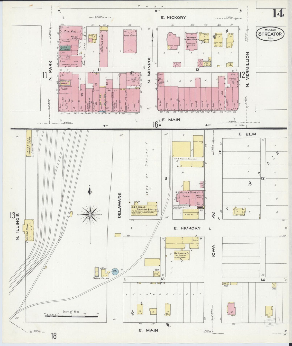 Sanborn Fire Insurance Map from Streator, La Salle County, Illinois (1909), Sheet #0014 - Complete Map Set gallery image, historic Sanborn map, vintage wall art, Illinois Illinois