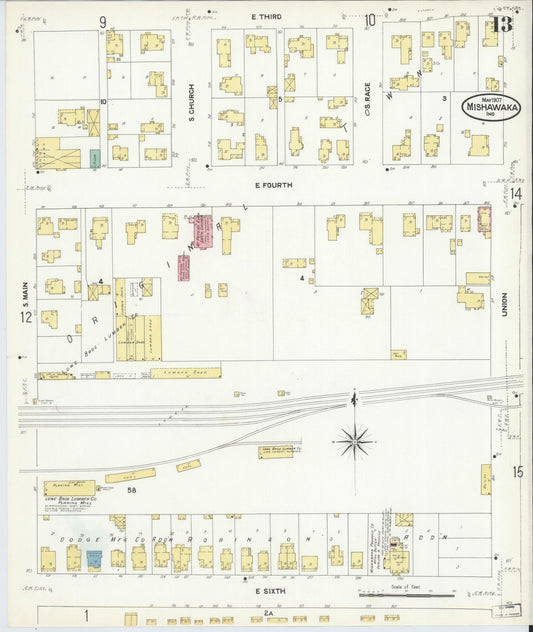 Sanborn Fire Insurance Map from Mishawaka, Saint Joseph County, Indiana (1907), Sheet #0013 - Historic Sanborn Fire Insurance Map Print, vintage old map wall art, antique decor, genealogy gift, Indiana Indiana map