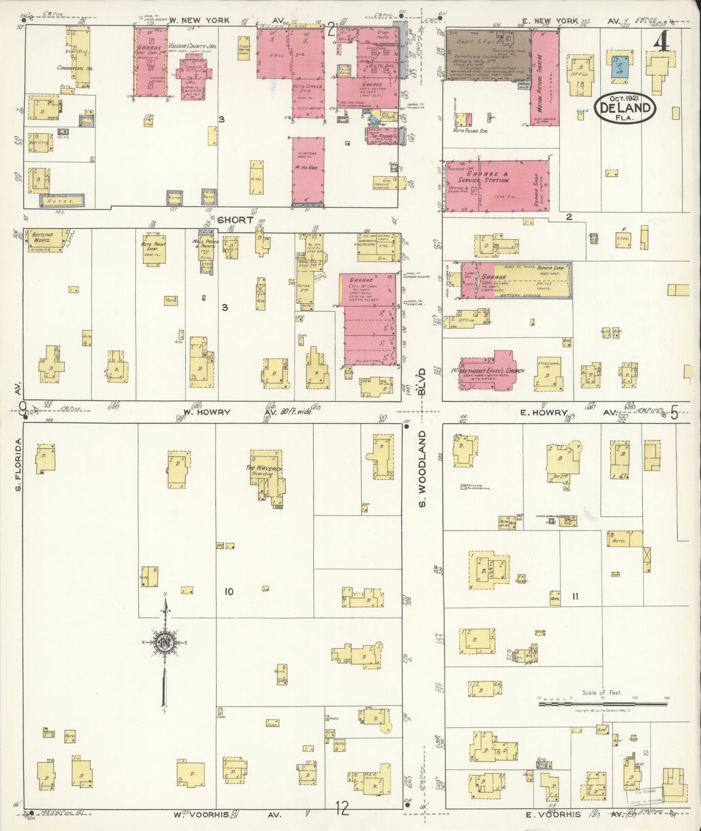 Sanborn Fire Insurance Map from De Land, Volusia County, Florida (1921), Sheet #0004 - Complete Map Set gallery image, historic Sanborn map, vintage wall art, Florida Florida