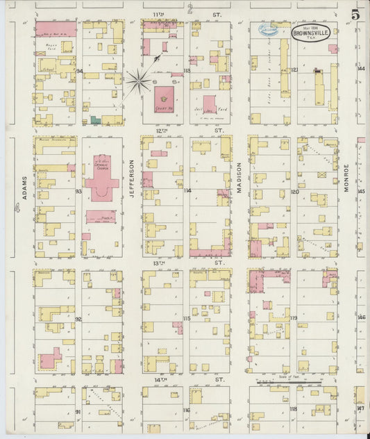 Sanborn Fire Insurance Map from Brownsville, Cameron County, Texas (1894), Sheet #0005 - Historic Sanborn Fire Insurance Map Print, vintage old map wall art, antique decor, genealogy gift, Texas Texas map