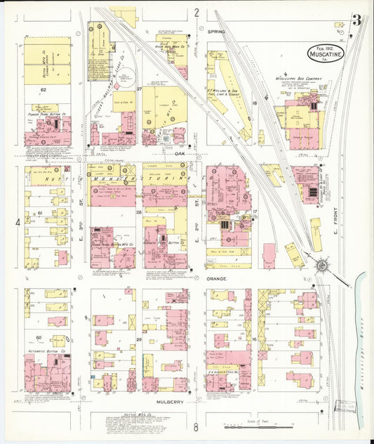 Sanborn Fire Insurance Map from Muscatine, Muscatine County, Iowa (1912), Sheet #0003 - Historic Sanborn Fire Insurance Map Print, vintage old map wall art