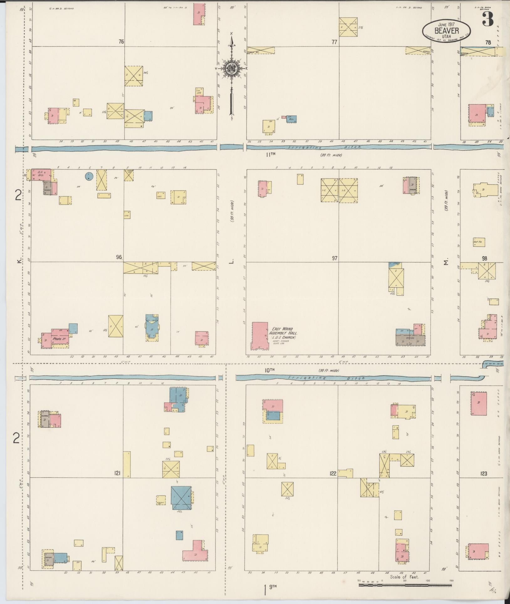 Sanborn Fire Insurance Map from Beaver, Beaver County, Utah (1917), Sheet #0003 - Historic Sanborn Fire Insurance Map Print, vintage old map wall art, antique decor, genealogy gift, Utah Utah map