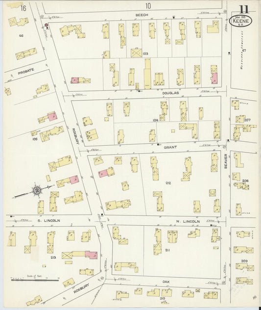 Sanborn Fire Insurance Map from Keene, Cheshire County, New Hampshire (1913), Sheet #0011 - Historic Sanborn Fire Insurance Map Print, vintage old map wall art, antique decor, genealogy gift, New Hampshire New Hampshire map
