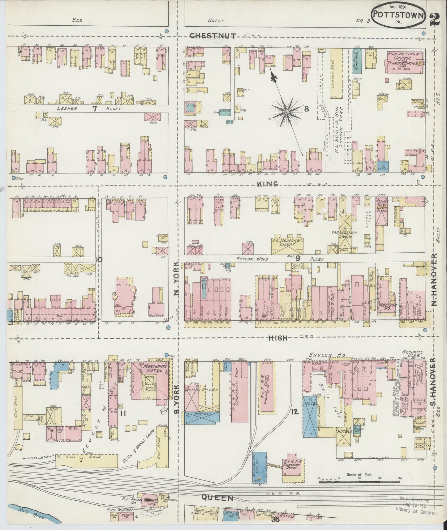 Sanborn Fire Insurance Map from Pottstown, Montgomery County, Pennsylvania (1891), Sheet #0002 - Complete Map Set gallery image, historic Sanborn map, vintage wall art, Pennsylvania Pennsylvania