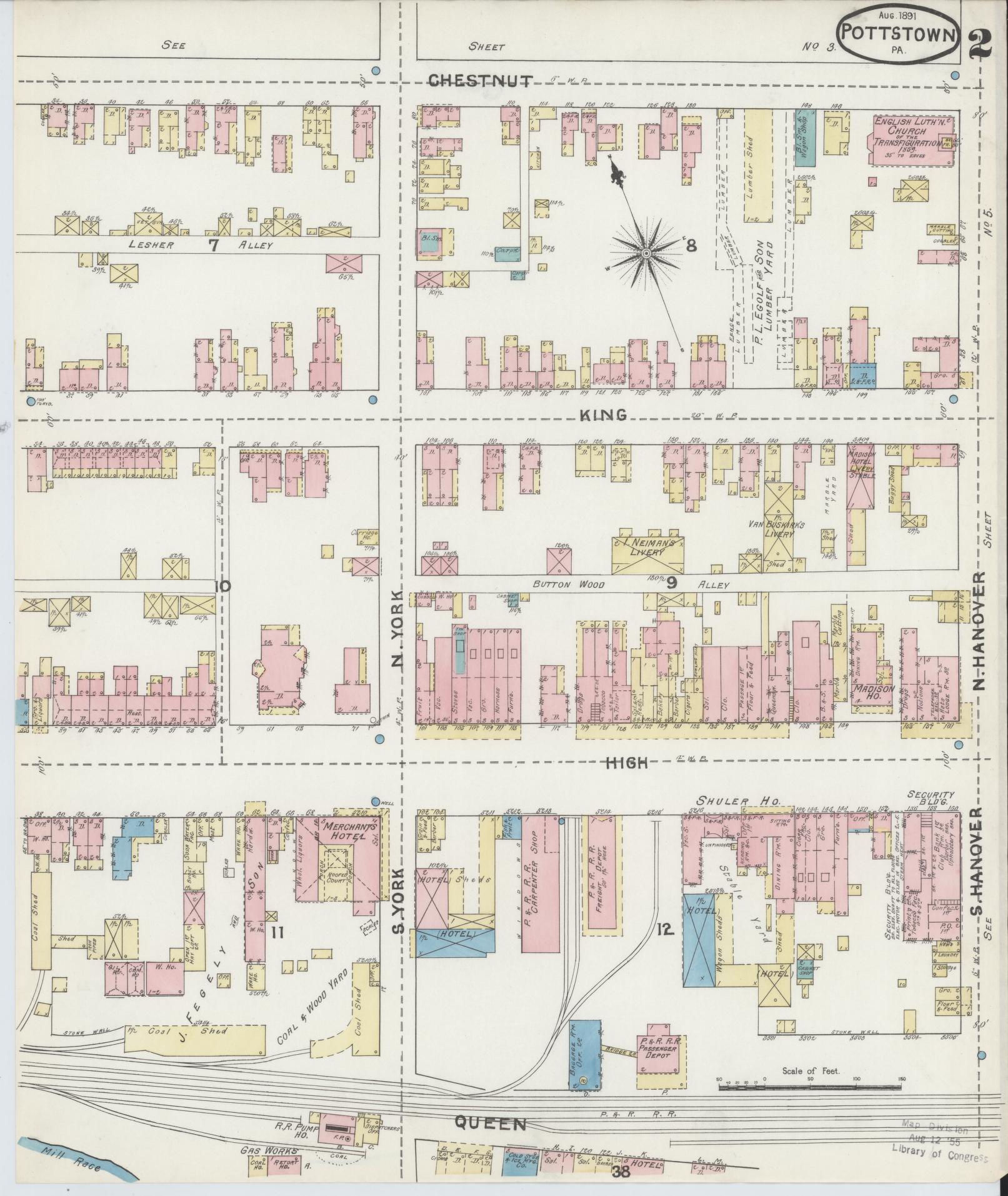 Sanborn Fire Insurance Map from Pottstown, Montgomery County, Pennsylvania (1891), Sheet #0002 - Complete Map Set gallery image, historic Sanborn map, vintage wall art, Pennsylvania Pennsylvania
