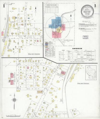 Sanborn Fire Insurance Map from Westby, Vernon County, Wisconsin (1938), Sheet #0001 - Complete Map Set gallery image, historic Sanborn map, vintage wall art, Wisconsin Wisconsin
