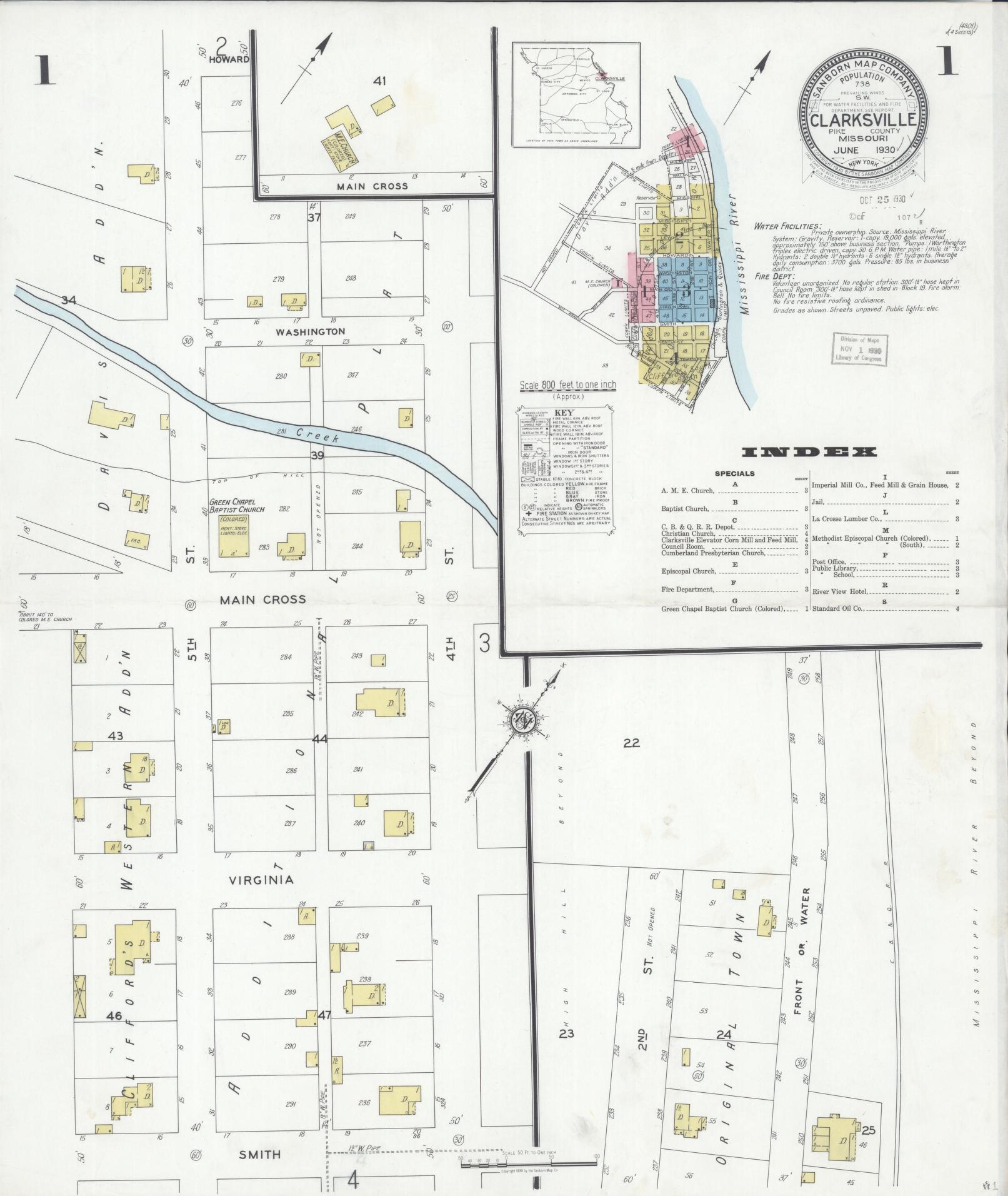 Sanborn Fire Insurance Map from Clarksville, Pike County, Missouri. (1930) – Historic Sanborn Fire Insurance Map Print