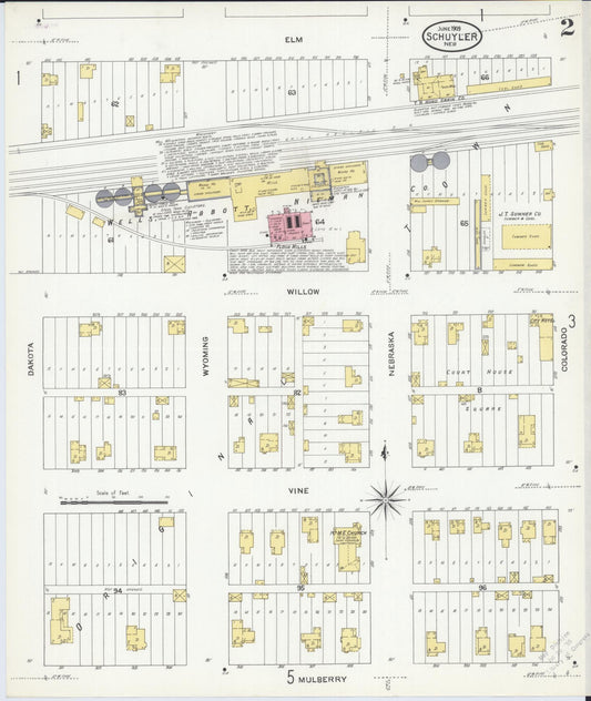 Sanborn Fire Insurance Map from Schuyler, Colfax County, Nebraska (1909), Sheet #0002 - Historic Sanborn Fire Insurance Map Print, vintage old map wall art, antique decor, genealogy gift, Nebraska Nebraska map