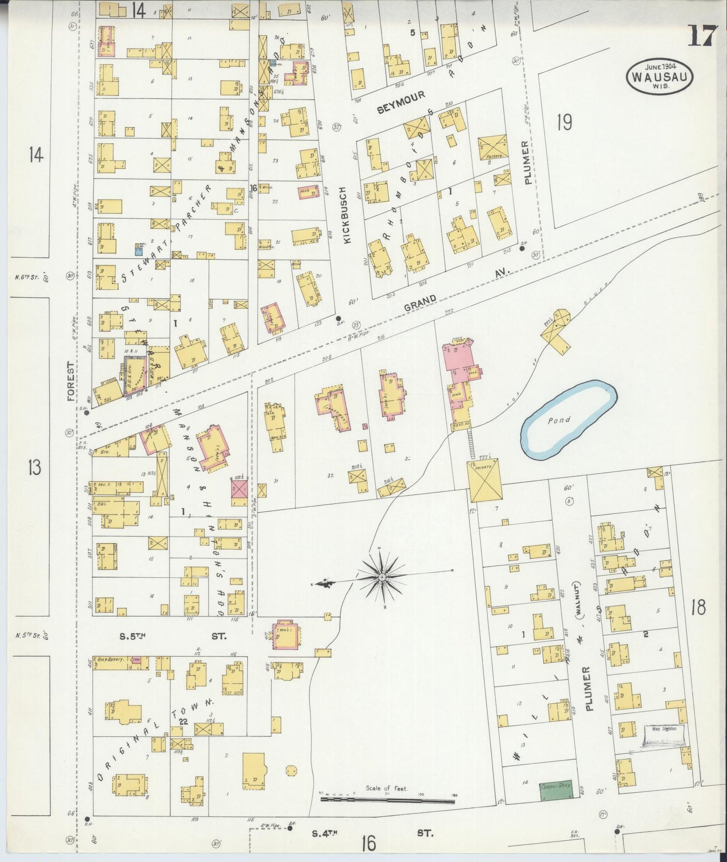 Sanborn Fire Insurance Map from Wausau, Marathon County, Wisconsin (1904), Sheet #0017 - Historic Sanborn Fire Insurance Map Print, vintage old map wall art, antique decor, genealogy gift, Wisconsin Wisconsin map
