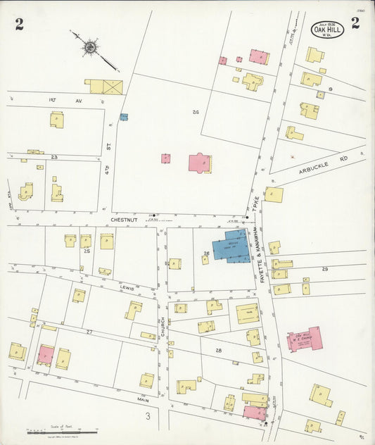 Sanborn Fire Insurance Map from Oak Hill, Fayette County, West Virginia (1926), Sheet #0002 - Historic Sanborn Fire Insurance Map Print, vintage old map wall art, antique decor, genealogy gift, West Virginia West Virginia map