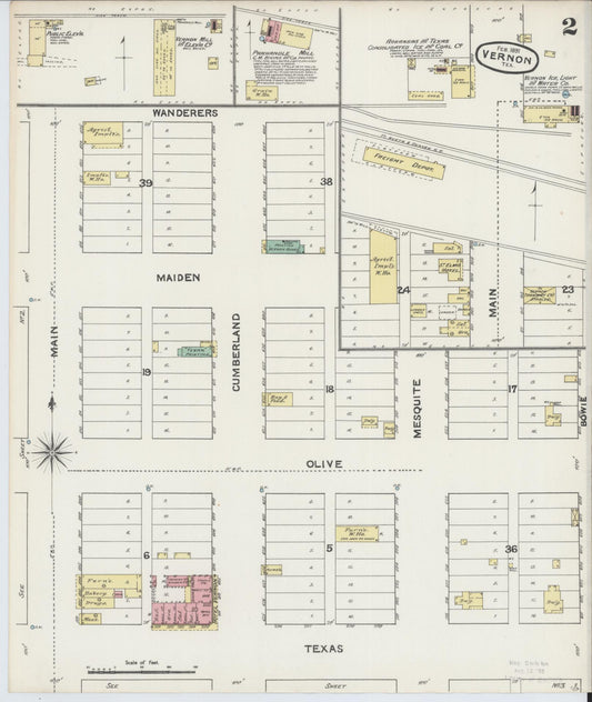 Sanborn Fire Insurance Map from Vernon, Wilbarger County, Texas (1891), Sheet #0002 - Historic Sanborn Fire Insurance Map Print, vintage old map wall art, antique decor, genealogy gift, Texas Texas map