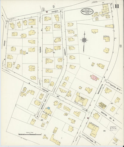 Sanborn Fire Insurance Map from Wellesley, Norfolk County, Massachusetts (1912), Sheet #0011 - Historic Sanborn Fire Insurance Map Print, vintage old map wall art, antique decor, genealogy gift, Massachusetts Massachusetts map