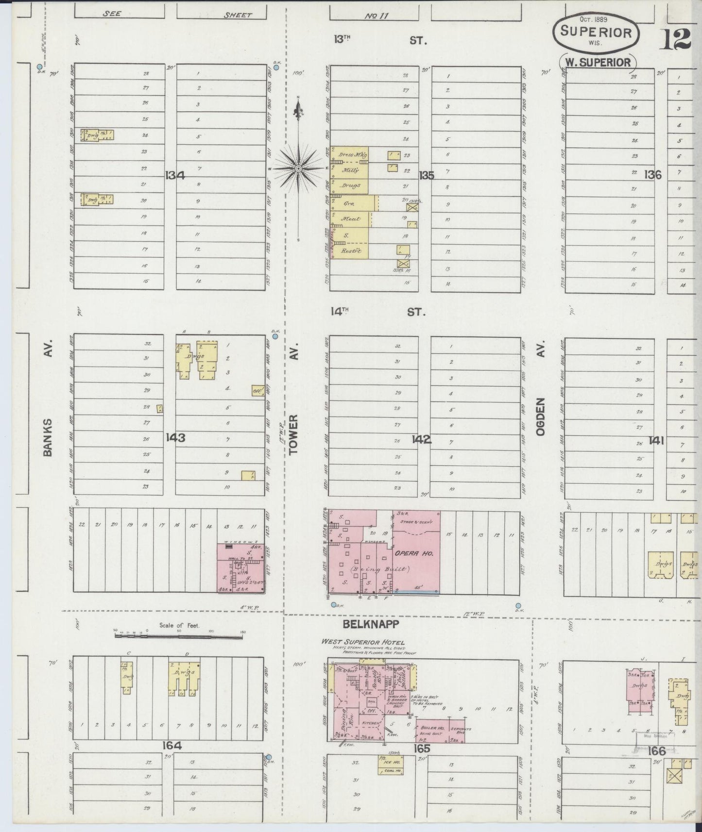 Sanborn Fire Insurance Map from Superior, Douglas County, Wisconsin (1889), Sheet #0012 - Historic Sanborn Fire Insurance Map Print, vintage old map wall art, antique decor, genealogy gift, Wisconsin Wisconsin map