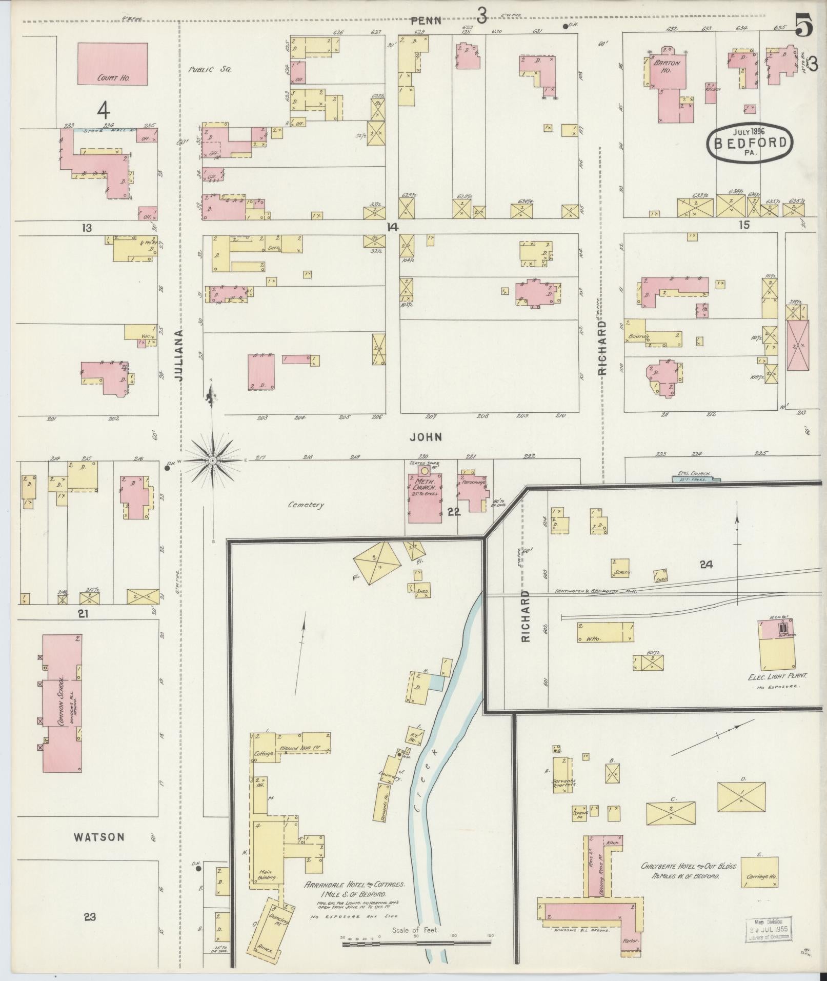 Sanborn Fire Insurance Map from Bedford, Bedford County, Pennsylvania (1896), Sheet #0005 - Historic Sanborn Fire Insurance Map Print, vintage old map wall art, antique decor, genealogy gift, Pennsylvania Pennsylvania map