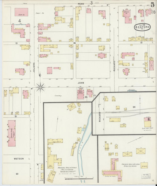 Sanborn Fire Insurance Map from Bedford, Bedford County, Pennsylvania (1896), Sheet #0005 - Historic Sanborn Fire Insurance Map Print, vintage old map wall art, antique decor, genealogy gift, Pennsylvania Pennsylvania map