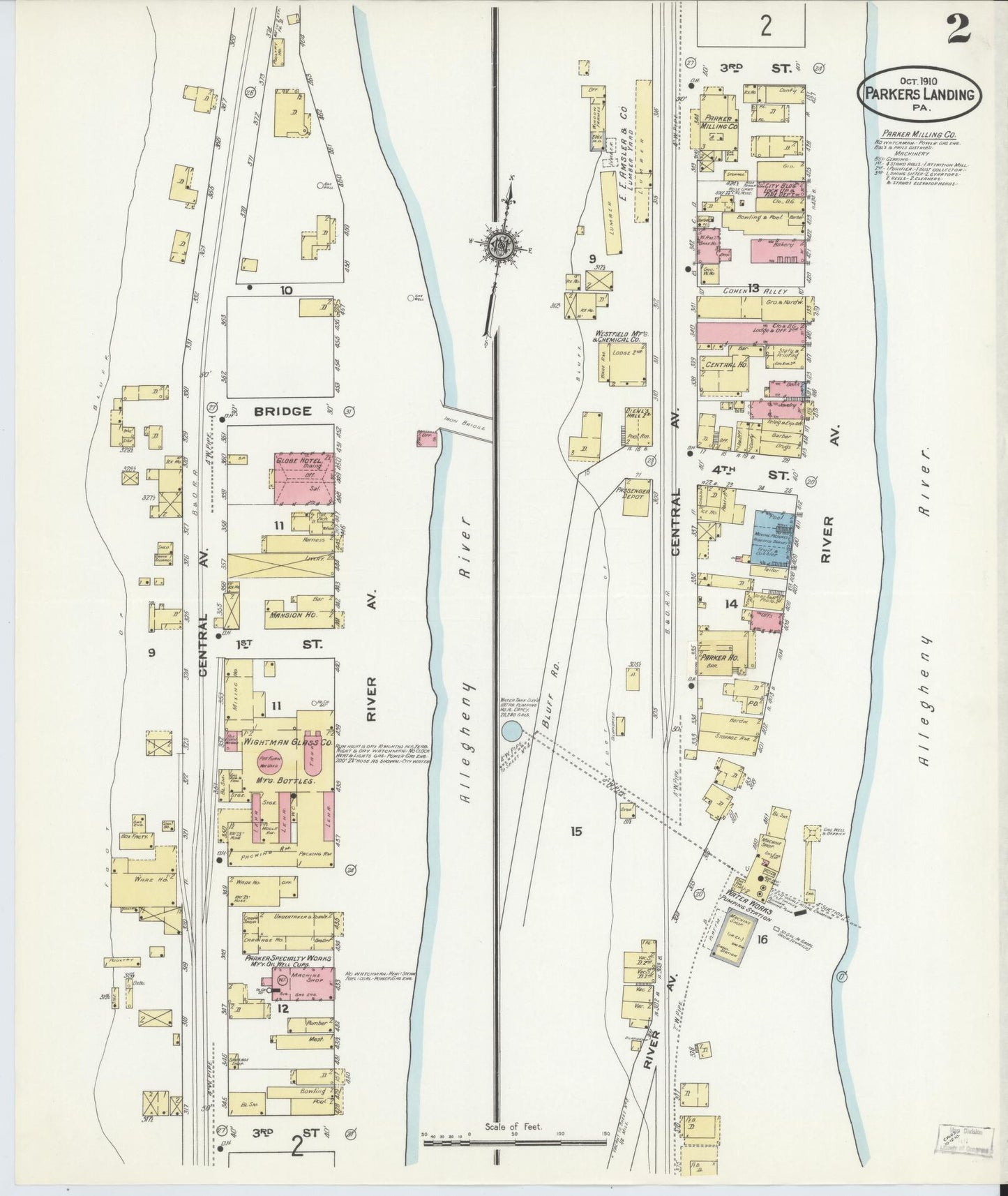 Sanborn Fire Insurance Map from Parkers Landing, Armstrong County, Pennsylvania (1910), Sheet #0002 - Historic Sanborn Fire Insurance Map Print, vintage old map wall art, antique decor, genealogy gift, Pennsylvania Pennsylvania map