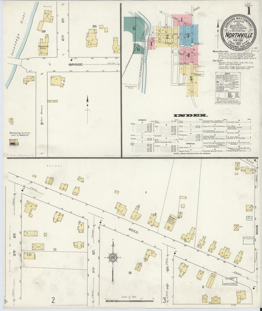 Sanborn Fire Insurance Map from Northville, Fulton County, New York (1912), Sheet #0001 - Historic Sanborn Fire Insurance Map Print, vintage old map wall art, antique decor, genealogy gift, New York New York map