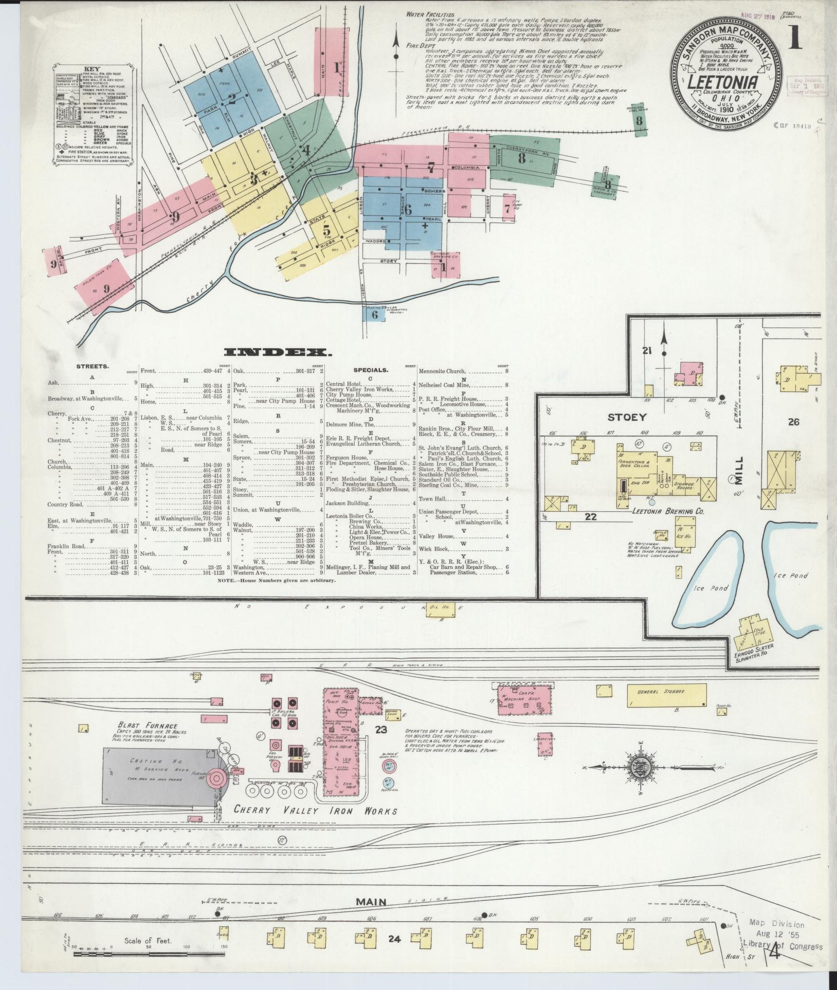 Sanborn Fire Insurance Map from Leetonia, Columbiana County, Ohio (1910), Sheet #0001 - Complete Map Set gallery image, historic Sanborn map, vintage wall art, Ohio Ohio
