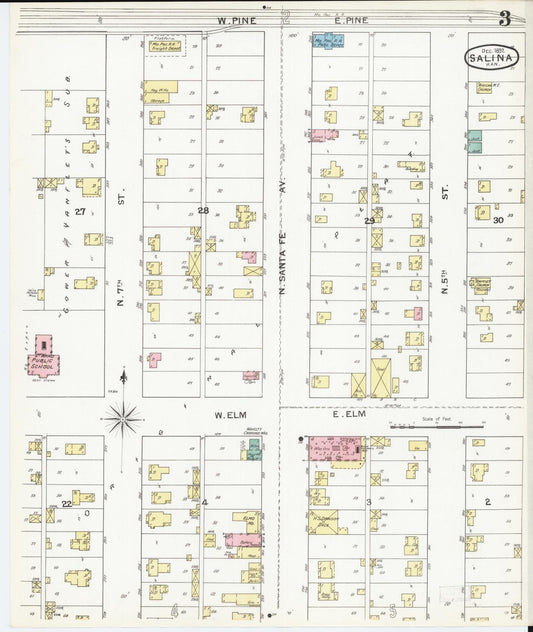 Sanborn Fire Insurance Map from Salina, Saline County, Kansas (1892), Sheet #0003 - Historic Sanborn Fire Insurance Map Print, vintage old map wall art, antique decor, genealogy gift, Kansas Kansas map