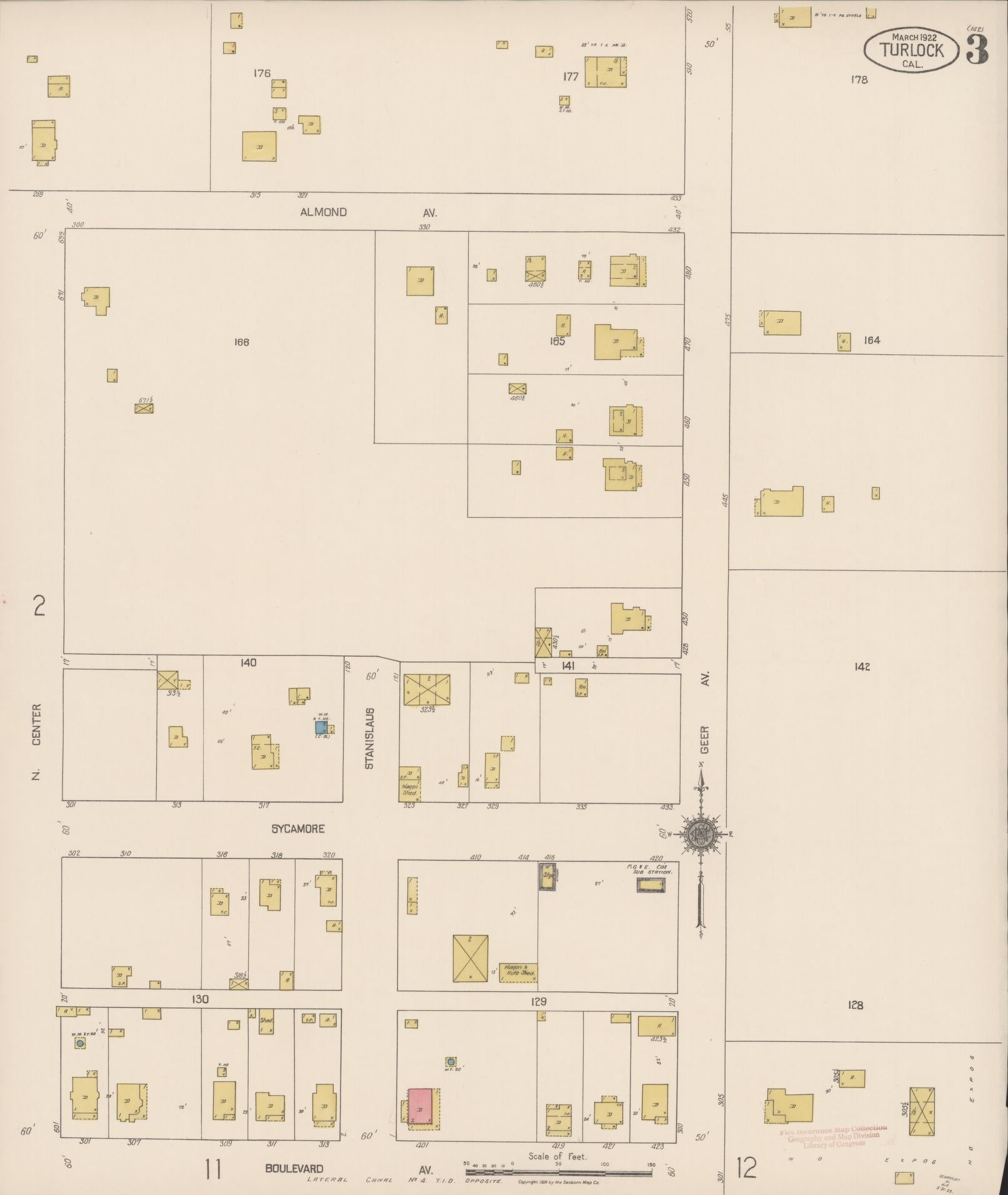 Sanborn Fire Insurance Map from Turlock, Stanislaus County, California (1922), Sheet #0003 - Complete Map Set gallery image, historic Sanborn map, vintage wall art, California California