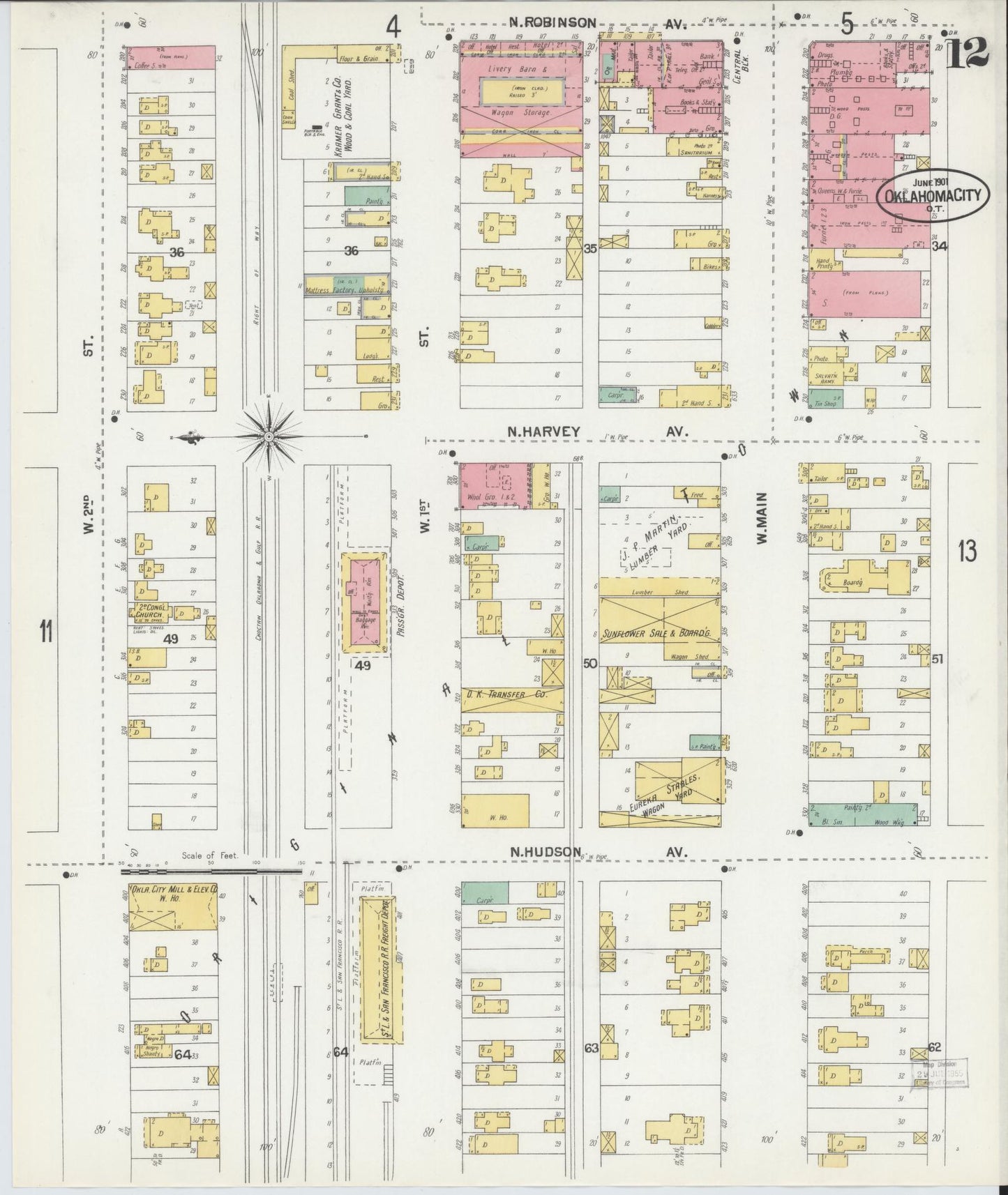 Sanborn Fire Insurance Map from Oklahoma City, Oklahoma County, Oklahoma (1901), Sheet #0012 - Complete Map Set gallery image, historic Sanborn map, vintage wall art, Oklahoma City Oklahoma