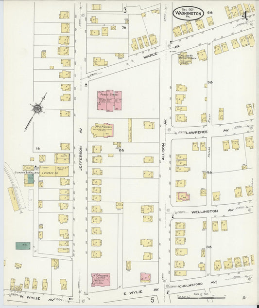 Sanborn Fire Insurance Map from Washington, Washington County, Pennsylvania (1909), Sheet #0004 - Historic Sanborn Fire Insurance Map Print, vintage old map wall art, antique decor, genealogy gift, Pennsylvania Pennsylvania map