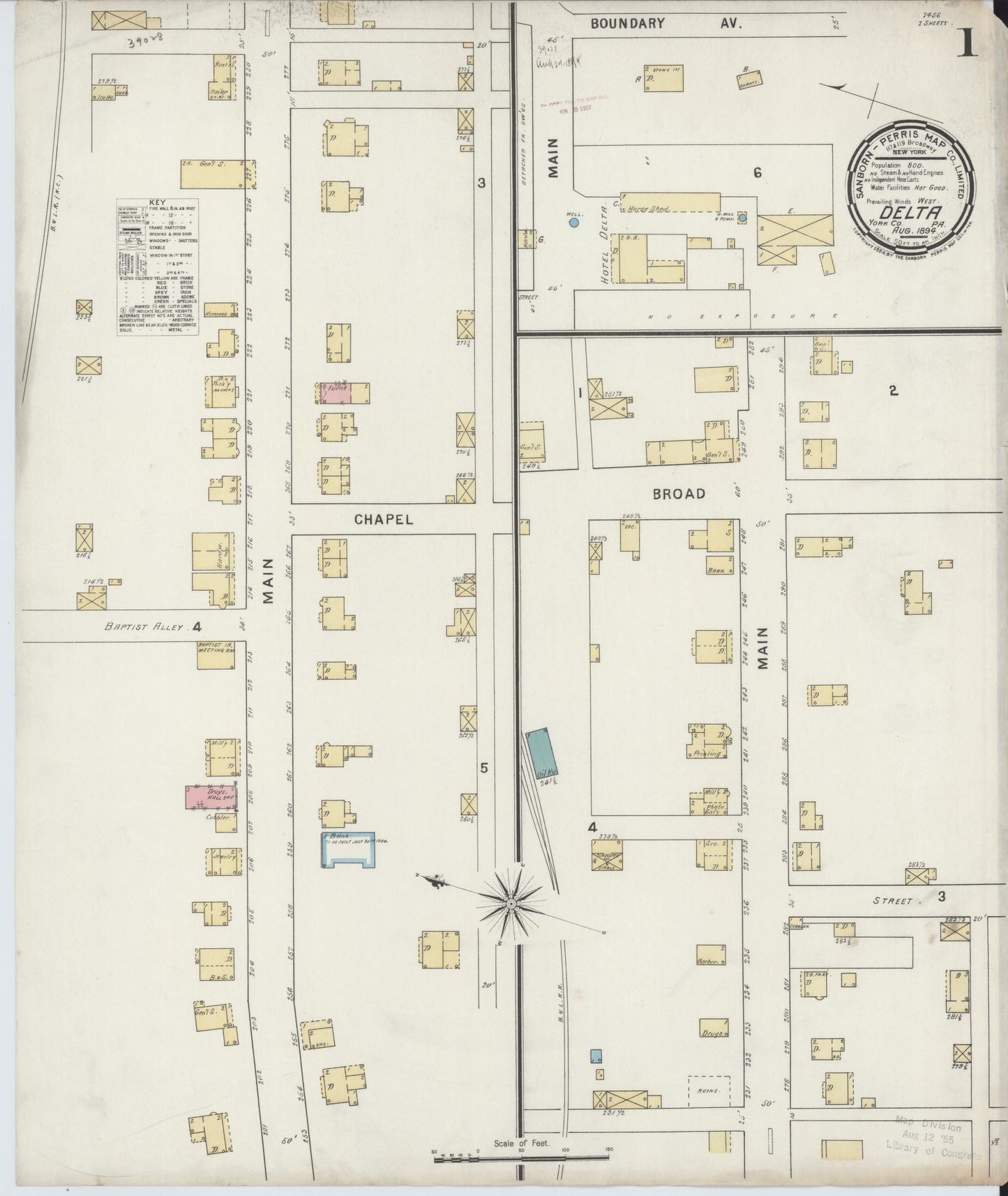 Sanborn Fire Insurance Map from Delta, York County, Pennsylvania (1894), Sheet #0001 - Historic Sanborn Fire Insurance Map Print, vintage old map wall art, antique decor, genealogy gift, Pennsylvania Pennsylvania map