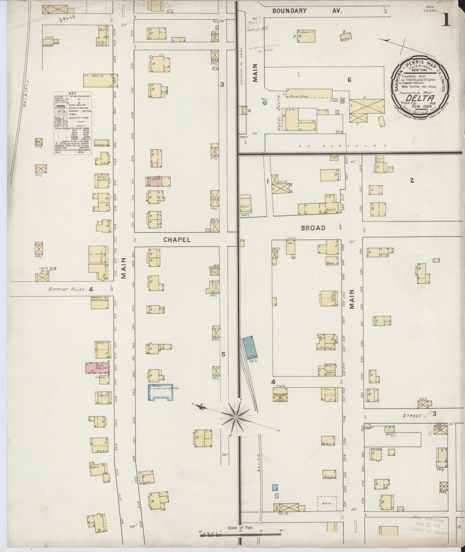 Sanborn Fire Insurance Map from Delta, York County, Pennsylvania (1894), Sheet #0001 - Historic Sanborn Fire Insurance Map Print, vintage old map wall art, antique decor, genealogy gift, Pennsylvania Pennsylvania map