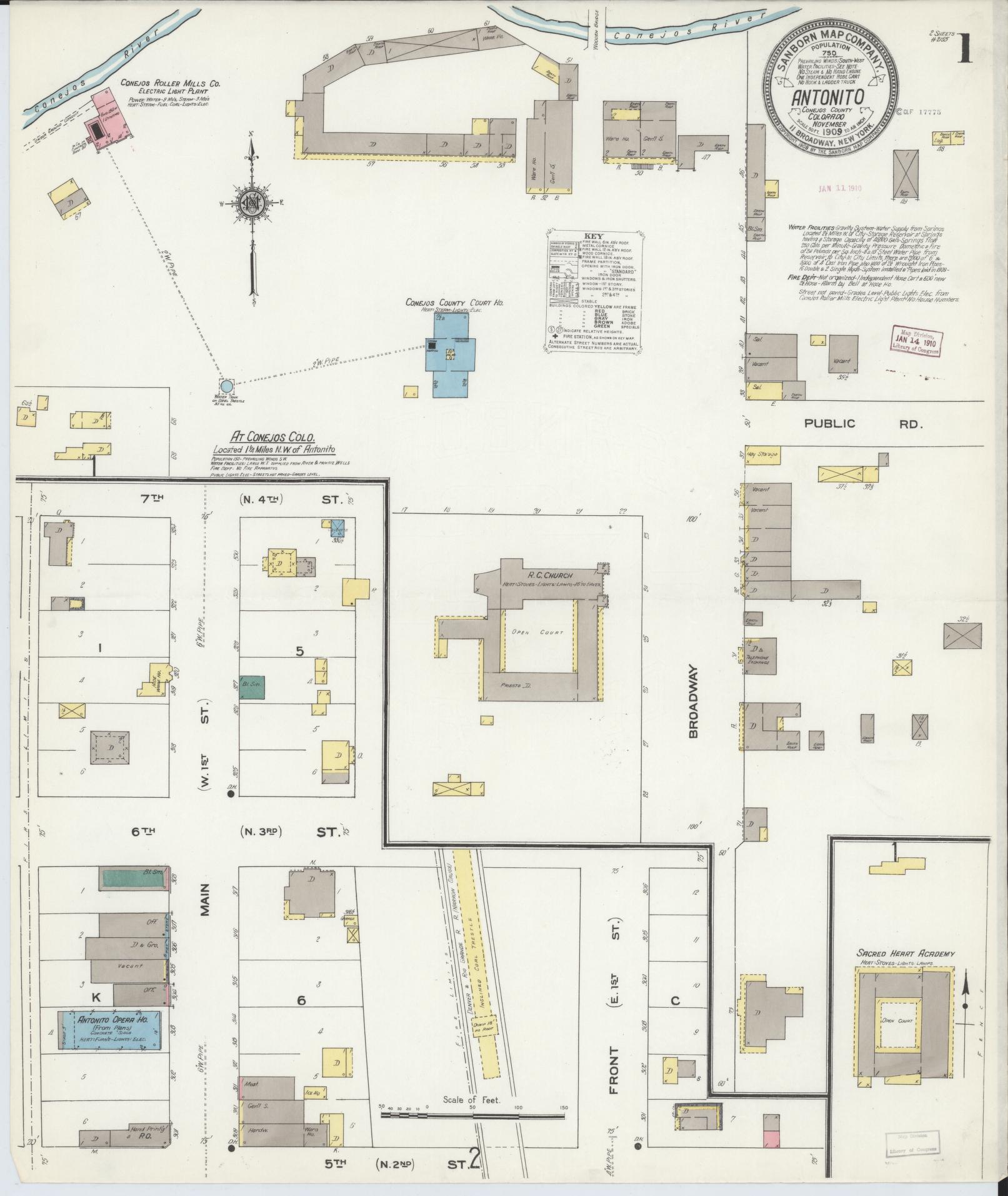 Sanborn Fire Insurance Map from Antonito, Conejos County, Colorado (1909), Sheet #0001 - Complete Map Set gallery image, historic Sanborn map, vintage wall art, Colorado Colorado
