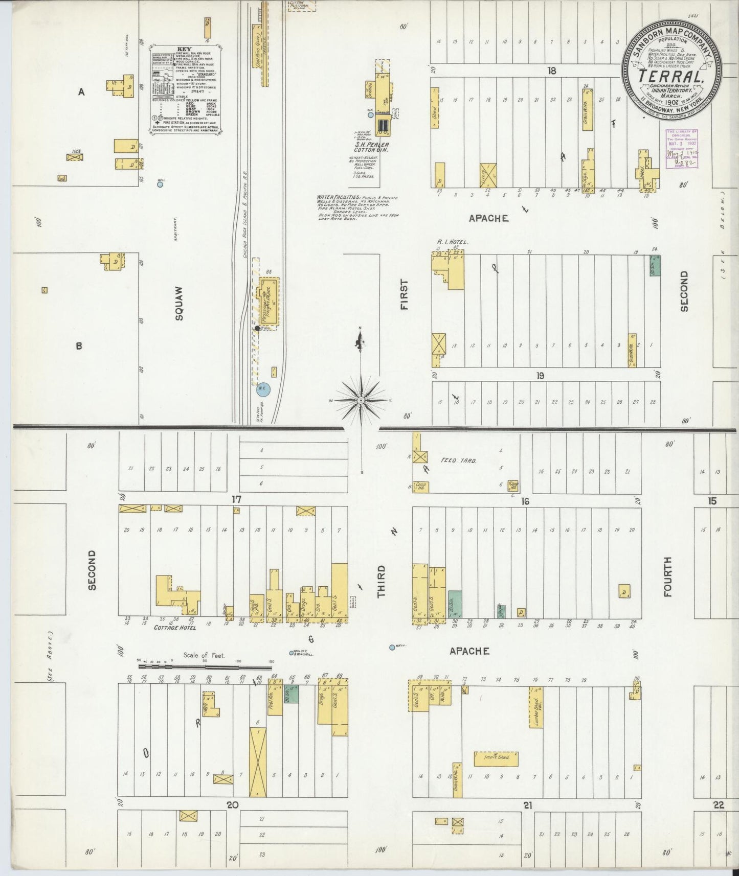 Sanborn Fire Insurance Map from Terral, Jefferson County, Oklahoma (1902), Sheet #0001 - Historic Sanborn Fire Insurance Map Print, vintage old map wall art, antique decor, genealogy gift, Oklahoma Oklahoma map