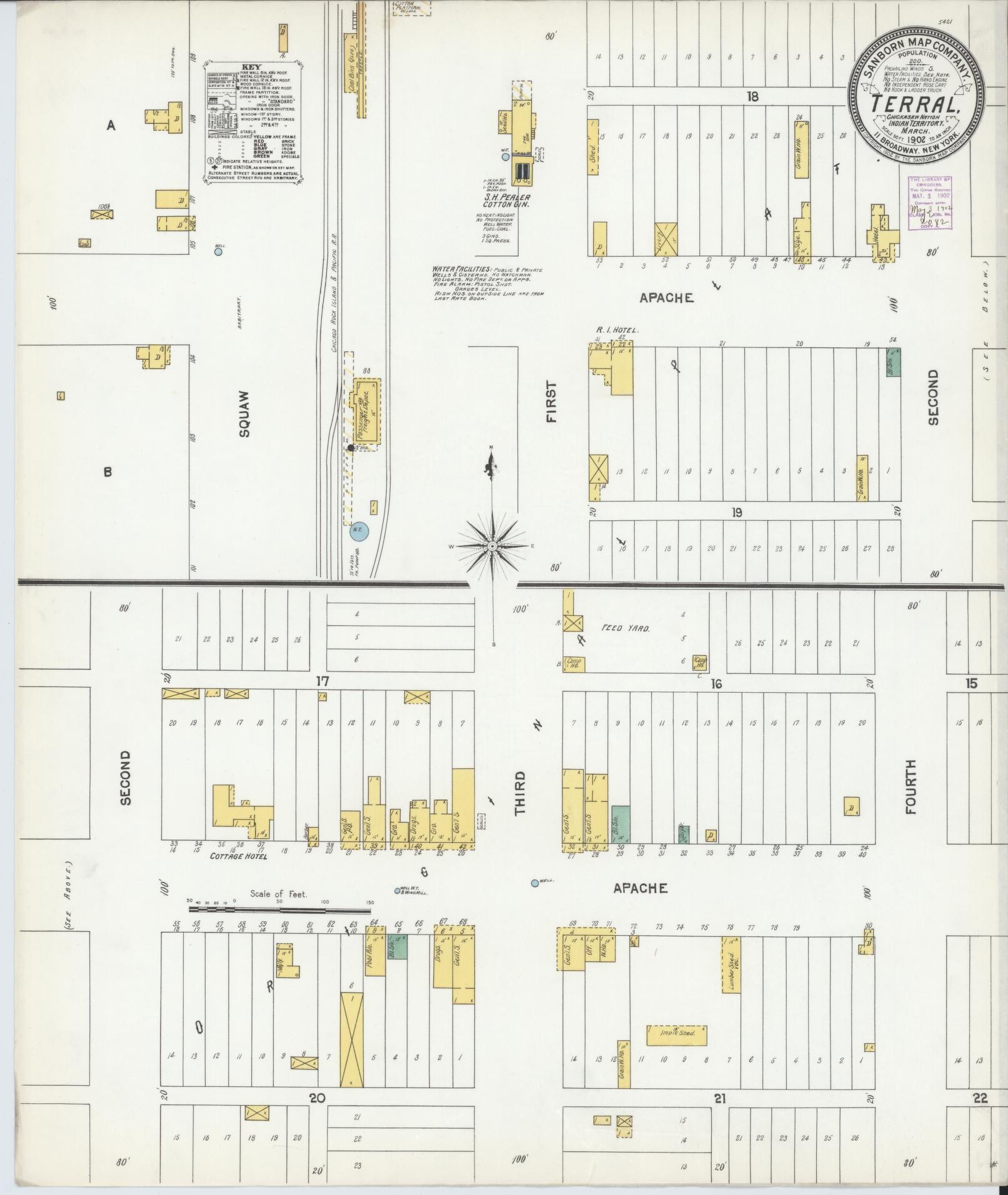 Sanborn Fire Insurance Map from Terral, Jefferson County, Oklahoma (1902), Sheet #0001 - Historic Sanborn Fire Insurance Map Print, vintage old map wall art, antique decor, genealogy gift, Oklahoma Oklahoma map