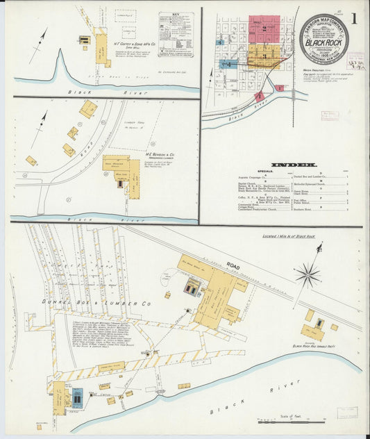 Sanborn Fire Insurance Map from Black Rock, Lawrence County, Arkansas. (1908) – Historic Sanborn Fire Insurance Map Print