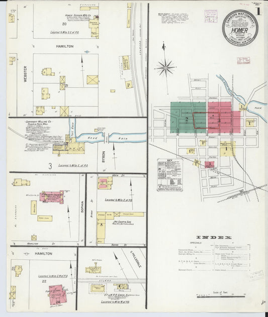 Sanborn Fire Insurance Map from Homer, Calhoun County, Michigan (1907), Sheet #0001 - Complete Map Set gallery image, historic Sanborn map, vintage wall art, Michigan Michigan