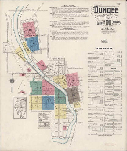 Sanborn Fire Insurance Map from Dundee, Kane County, Illinois (1922), Sheet #0001 - Historic Sanborn Fire Insurance Map Print, vintage old map wall art, antique decor, genealogy gift, Illinois Illinois map
