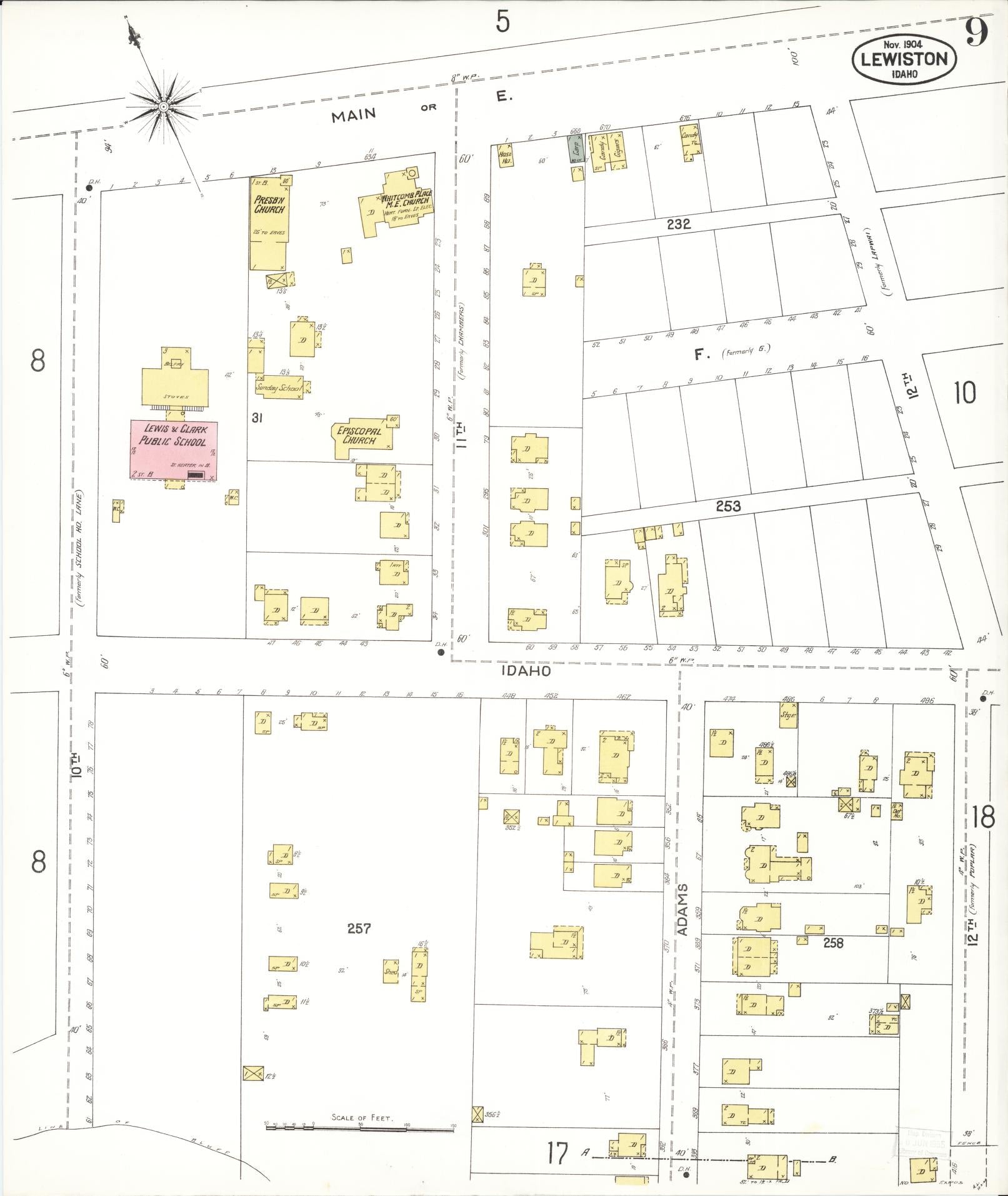 Sanborn Fire Insurance Map from Lewiston, Nez Perce County, Idaho (1904), Sheet #0009 - Complete Map Set gallery image, historic Sanborn map, vintage wall art, Idaho Idaho