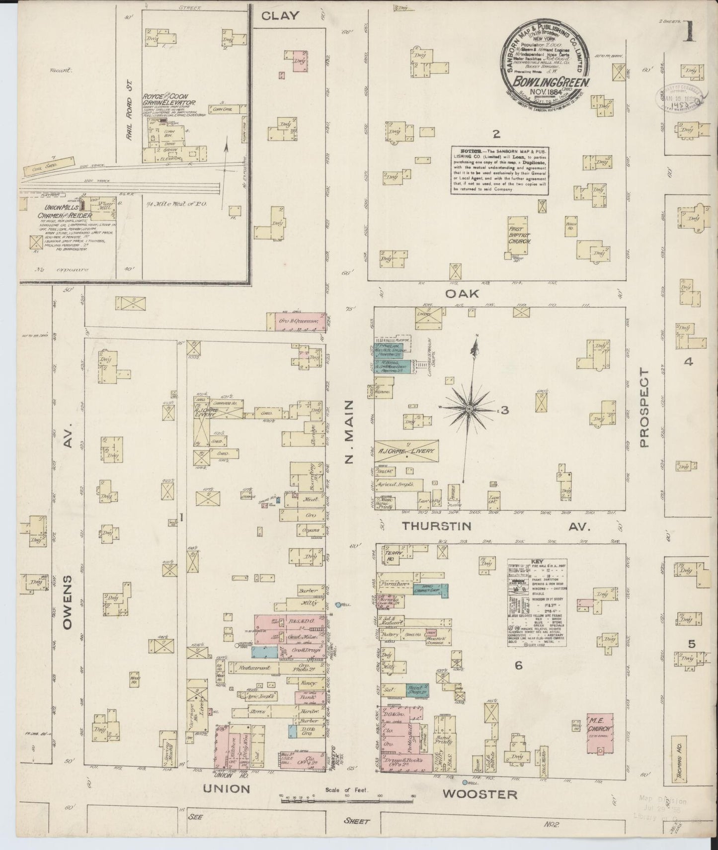 Sanborn Fire Insurance Map from Bowling Green, Wood County, Ohio (1884), Sheet #0001 - Historic Sanborn Fire Insurance Map Print, vintage old map wall art, antique decor, genealogy gift, Ohio Ohio map