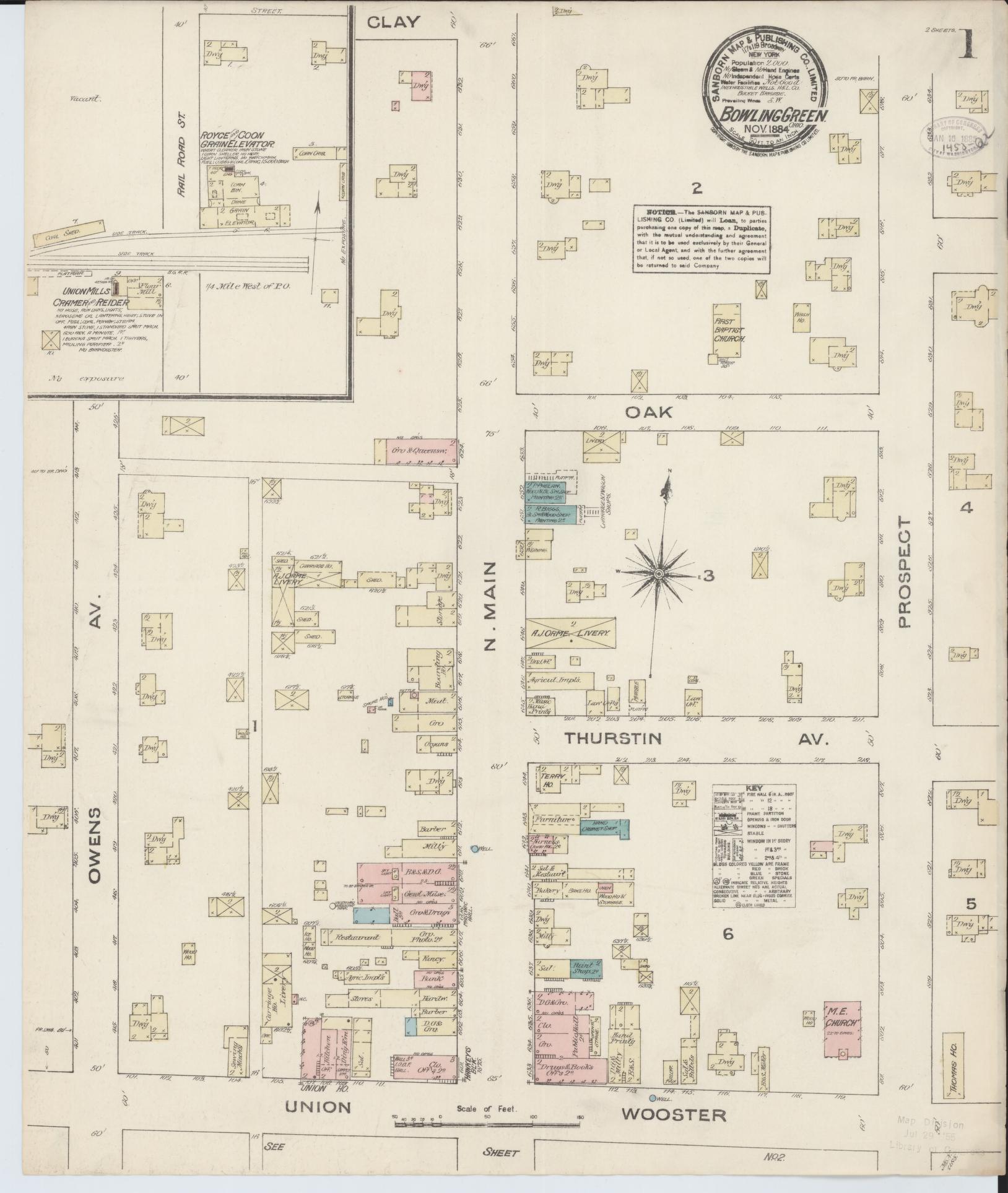 Sanborn Fire Insurance Map from Bowling Green, Wood County, Ohio (1884), Sheet #0001 - Historic Sanborn Fire Insurance Map Print, vintage old map wall art, antique decor, genealogy gift, Ohio Ohio map