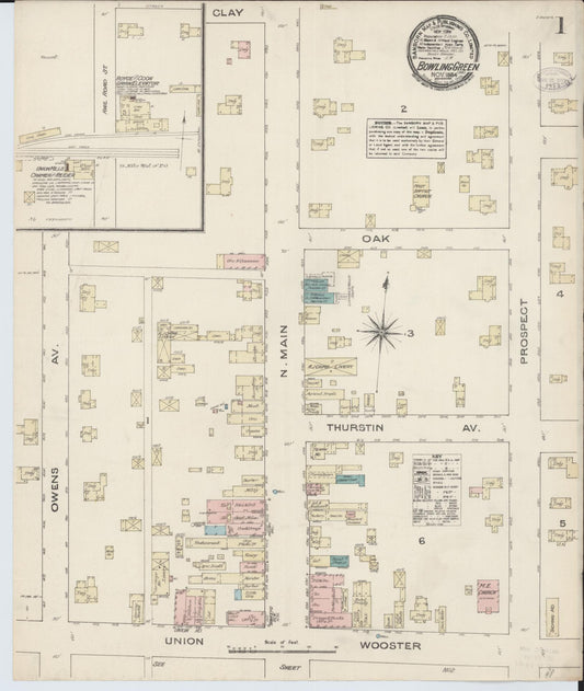 Sanborn Fire Insurance Map from Bowling Green, Wood County, Ohio (1884), Sheet #0001 - Historic Sanborn Fire Insurance Map Print, vintage old map wall art, antique decor, genealogy gift, Ohio Ohio map