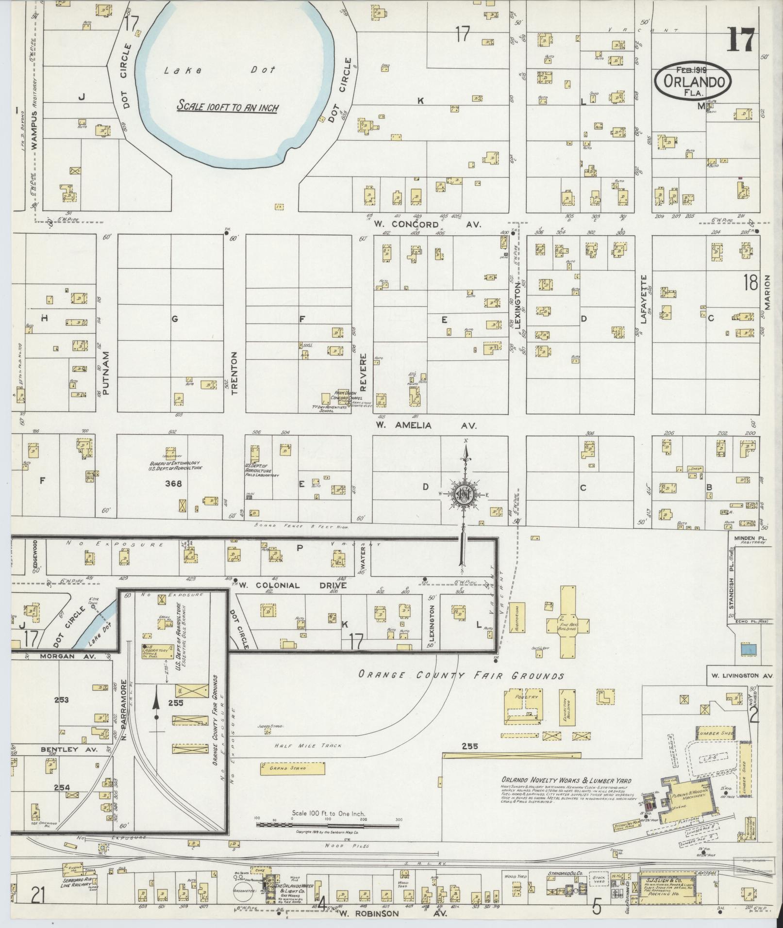 Sanborn Fire Insurance Map from Orlando, Orange County, Florida (1919), Sheet #0017 - Complete Map Set gallery image, historic Sanborn map, vintage wall art, Florida Florida