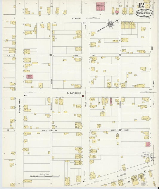 Sanborn Fire Insurance Map from Middletown, Dauphin County, Pennsylvania (1911), Sheet #0012 - Historic Sanborn Fire Insurance Map Print, vintage old map wall art, antique decor, genealogy gift, Pennsylvania Pennsylvania map
