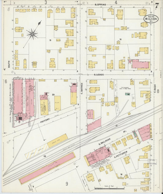 Sanborn Fire Insurance Map from Wilson, Wilson County, North Carolina (1903), Sheet #0007 - Historic Sanborn Fire Insurance Map Print, vintage old map wall art, antique decor, genealogy gift, North Carolina North Carolina map