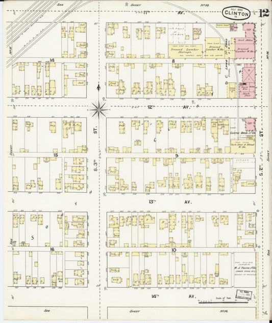 Sanborn Fire Insurance Map from Clinton, Clinton County, Iowa (1890), Sheet #0012 - Historic Sanborn Fire Insurance Map Print, vintage old map wall art
