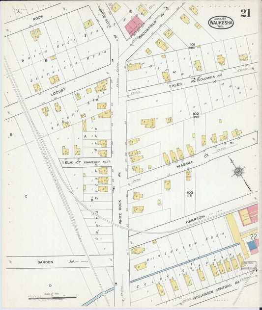 Sanborn Fire Insurance Map from Waukesha, Waukesha County, Wisconsin (1917), Sheet #0021 - Historic Sanborn Fire Insurance Map Print, vintage old map wall art, antique decor, genealogy gift, Wisconsin Wisconsin map