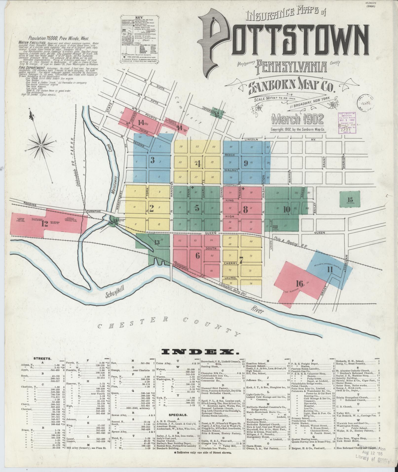 Sanborn Fire Insurance Map from Pottstown, Montgomery County, Pennsylvania (1902), Sheet #0001 - Historic Sanborn Fire Insurance Map Print, vintage old map wall art, antique decor, genealogy gift, Pennsylvania Pennsylvania map