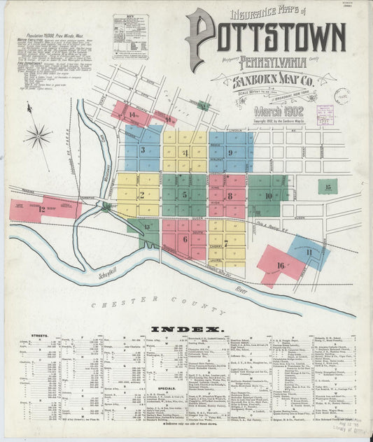 Sanborn Fire Insurance Map from Pottstown, Montgomery County, Pennsylvania (1902), Sheet #0001 - Historic Sanborn Fire Insurance Map Print, vintage old map wall art, antique decor, genealogy gift, Pennsylvania Pennsylvania map