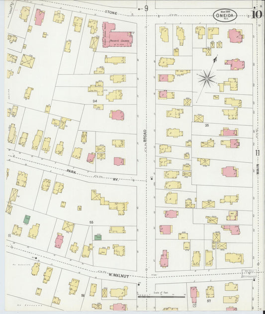 Sanborn Fire Insurance Map from Oneida, Madison County, New York (1899), Sheet #0010 - Historic Sanborn Fire Insurance Map Print, vintage old map wall art, antique decor, genealogy gift, New York New York map