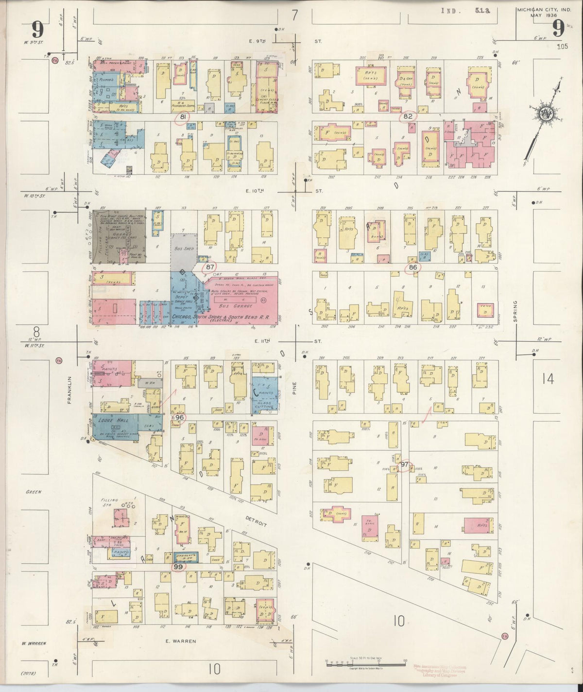 Sanborn Fire Insurance Map from Michigan City, La Porte County, Indiana (1948), Sheet #0009 - Historic Sanborn Fire Insurance Map Print, vintage old map wall art, antique decor, genealogy gift, Indiana Indiana map