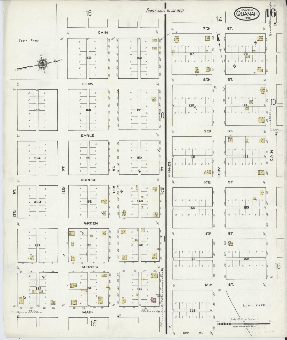 Sanborn Fire Insurance Map from Quanah, Hardeman County, Texas (1921), Sheet #0016 - Complete Map Set gallery image, historic Sanborn map, vintage wall art, Texas Texas