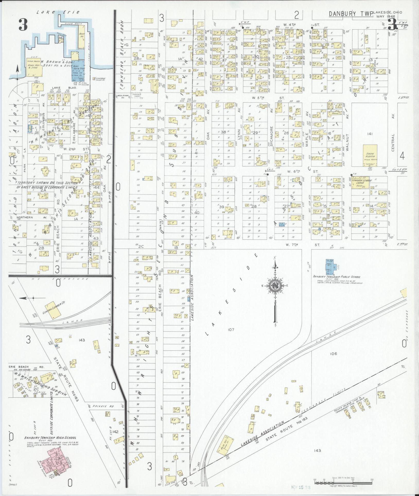 Sanborn Fire Insurance Map from Lakeside, Ottawa County, Ohio (1946), Sheet #0003 - Historic Sanborn Fire Insurance Map Print, vintage old map wall art, antique decor, genealogy gift, Ohio Ohio map
