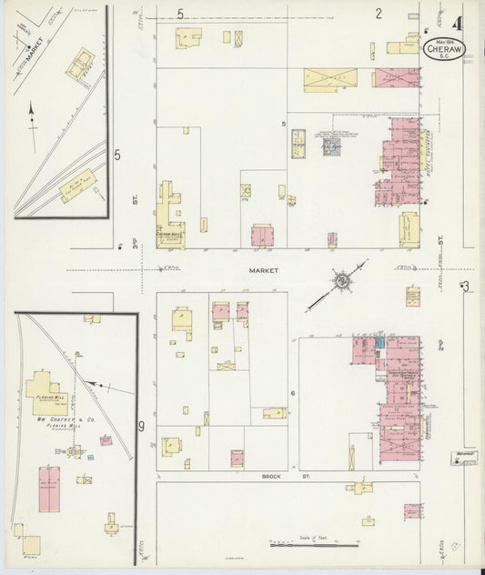 Sanborn Fire Insurance Map from Cheraw, Chesterfield County, South Carolina (1914), Sheet #0004 - Historic Sanborn Fire Insurance Map Print, vintage old map wall art, antique decor, genealogy gift, South Carolina South Carolina map